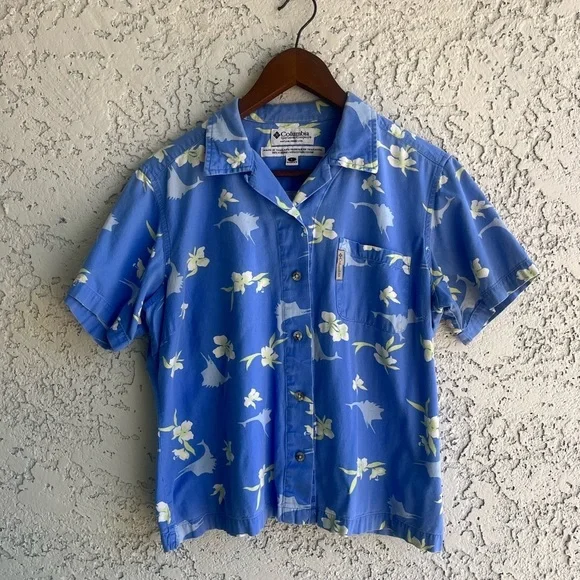 COLUMBIA Button Down Hawaiian Short Sleeve Shirt Women’s Large - Picture 2 of 9